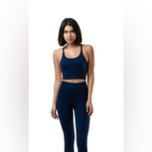 Balance Athletica/Vitality Navy Ribbed Linear Racer Sports Bra